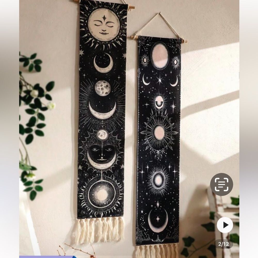 Mystical Black and White Moon Phase Tapestry